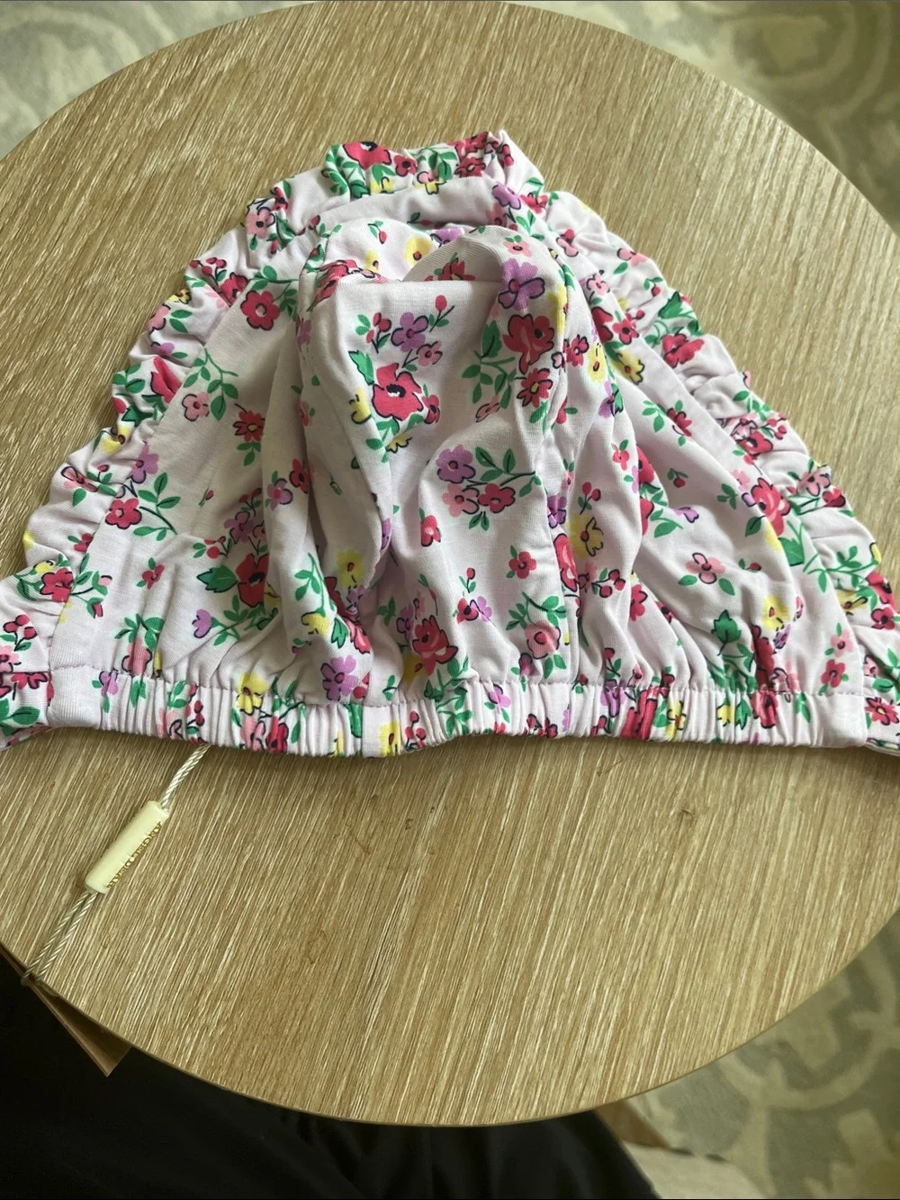 Angel Dear Pink Floral Bonnet with Ruffle Trim NWT